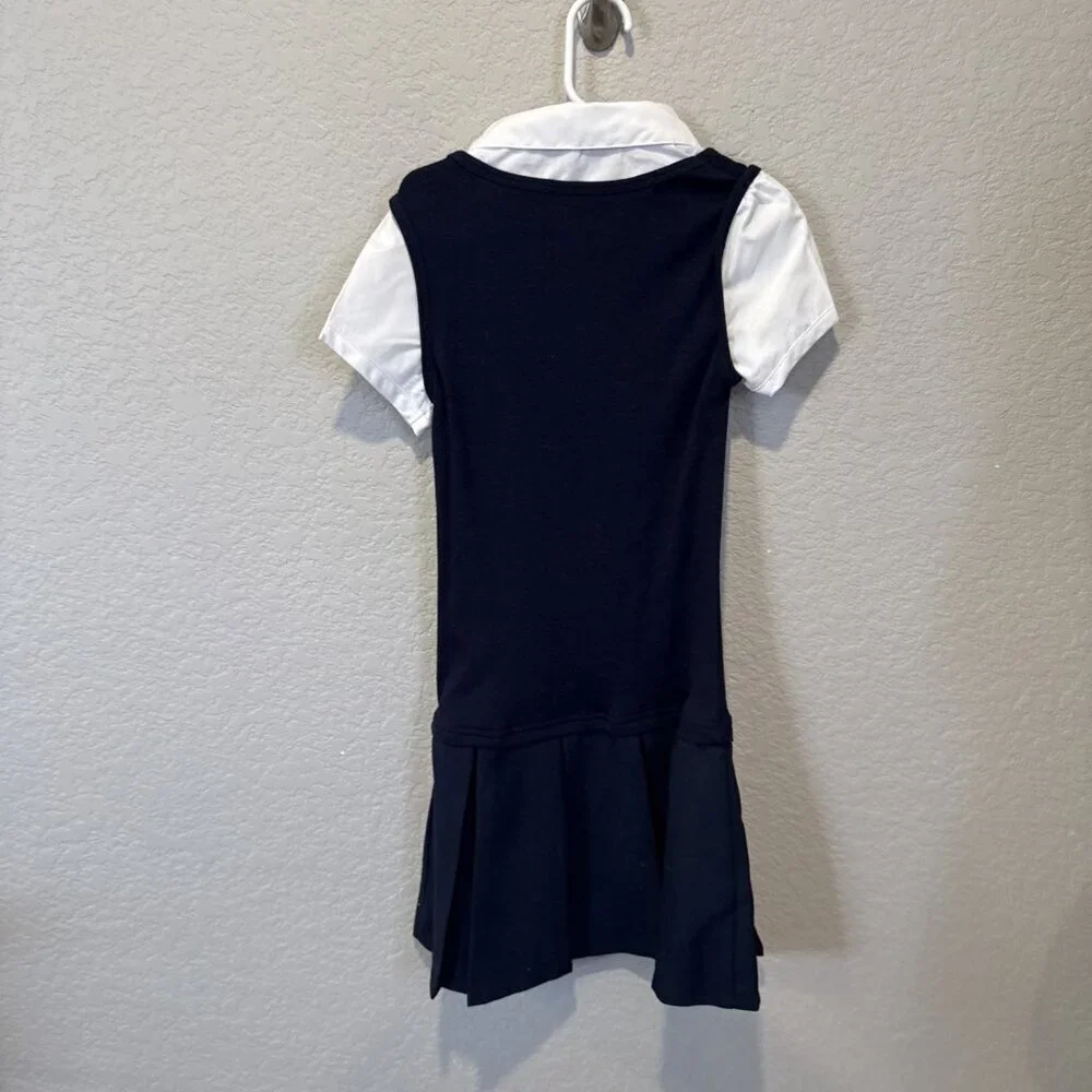 French Toast Girls V-Neck Pleated Jumper, Navy Blue Size 8 NWT Built In Shirt